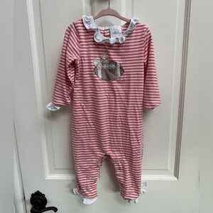 Stitchy Fish 3T Salmon & White Stripe Football Long Sleeve One Piece Outfit